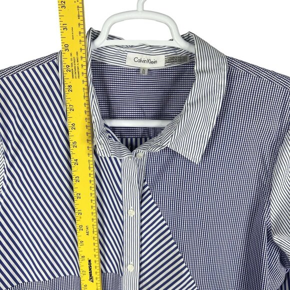 Calvin Klein Womens XL Purple Gingham Striped Patchwork Button Up Shirt Office - Picture 11 of 16